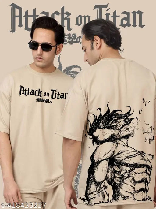 Men Oversize Tshirt | Oversized Tshirt For Men | Stylish Trendy Comfy-Wear Casual Cotton Blend T Shirt | Anime Oversize Tshirt | Pack Of 1 | (Beige)